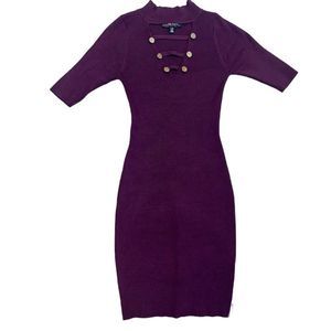 PLUM purple short sleeve ribbed high neck bodycon mini dress Sz L